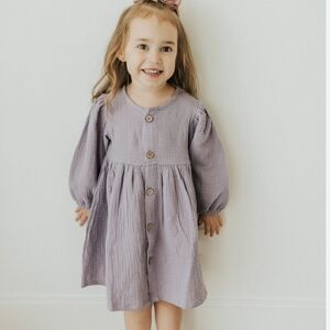 Girls' Long Sleeve Gauze Dress Boho Chic Cotton Muslin Button-Up Shirtdress
